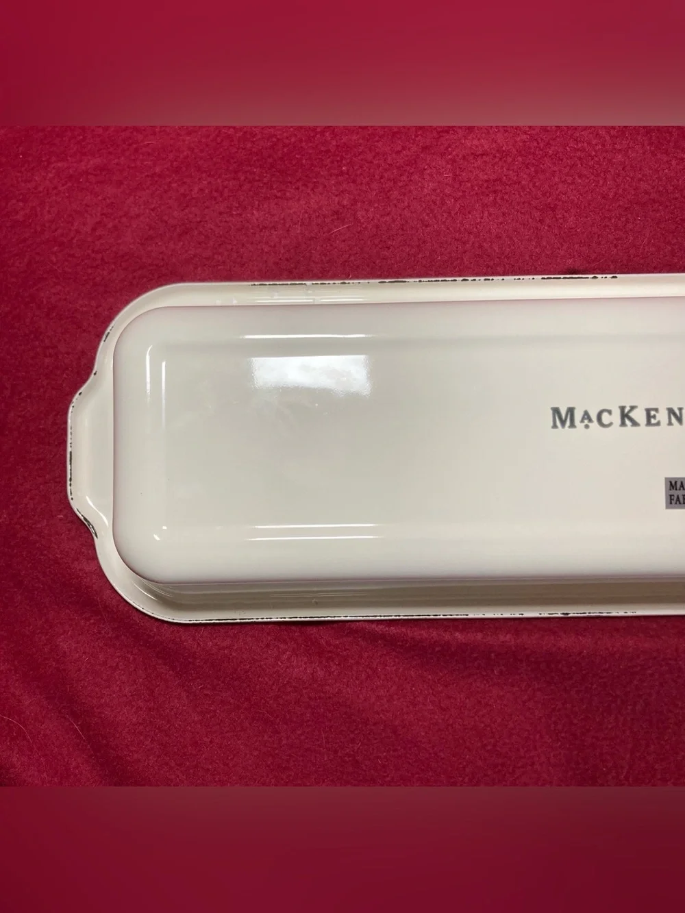 Mackenzie Childs White Flower Market Enamelware Baguette Dish 18” Bread Pan